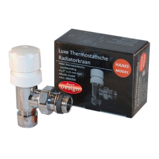Luxe "Thermostatische radiatorkraan haaks" | Chroom | 1/2''x15 mm