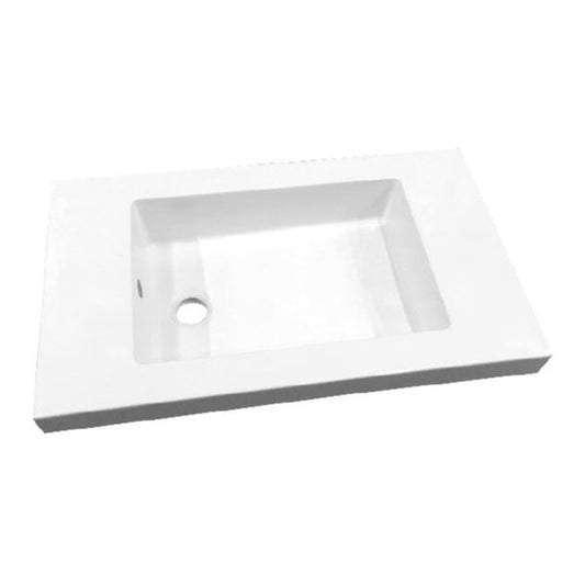 "Slim" wastafel voor meubel | Glans wit | 60 cm (ondiep) 35 cm zonder kraangat